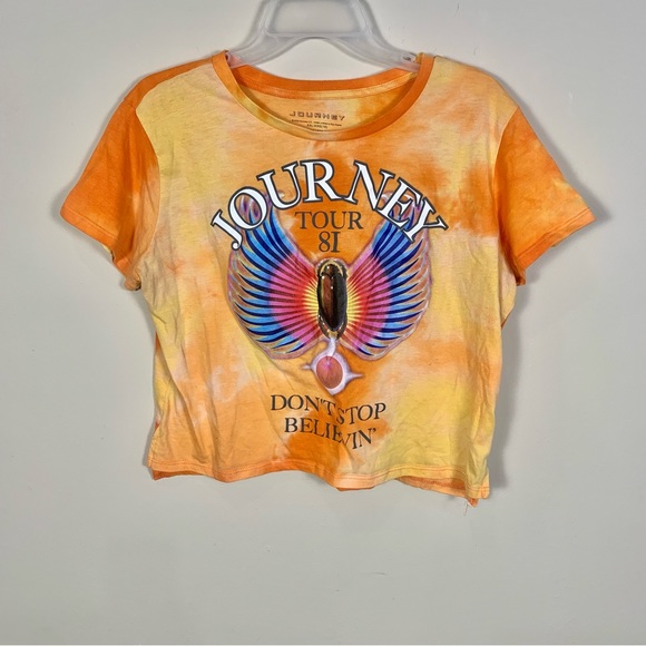 Journey Graphic Vintage Inspired Tye Dye Tour Don’t Stop Believin Cropped Tee - Picture 1 of 13